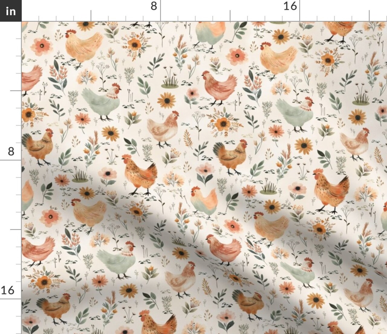 Pastel Hens Farmhouse Spring Florals Medium Watercolor Easter Bohemian Baby Nursery Chicken Boho Farm Animal Cottagecore Custom Printed Fabric by Spoonflower Various Fabrics by the Yard or Fat Quarter 18032035